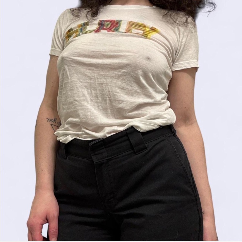 Hurley White Multicolor Serape Stripe Logo T-Shirt - Size Small